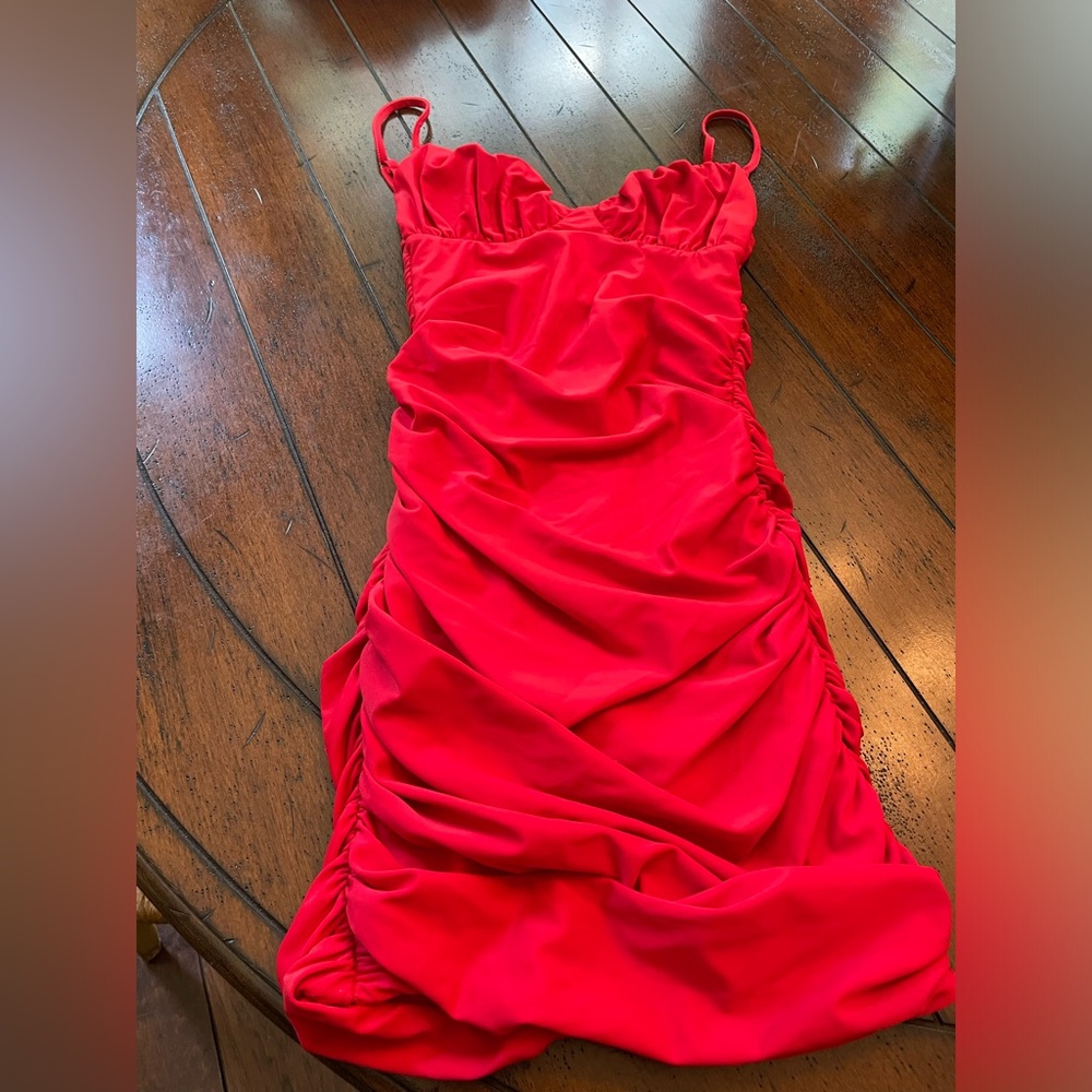Tiger Mist Red Ruched Dress - Picture 2 of 6